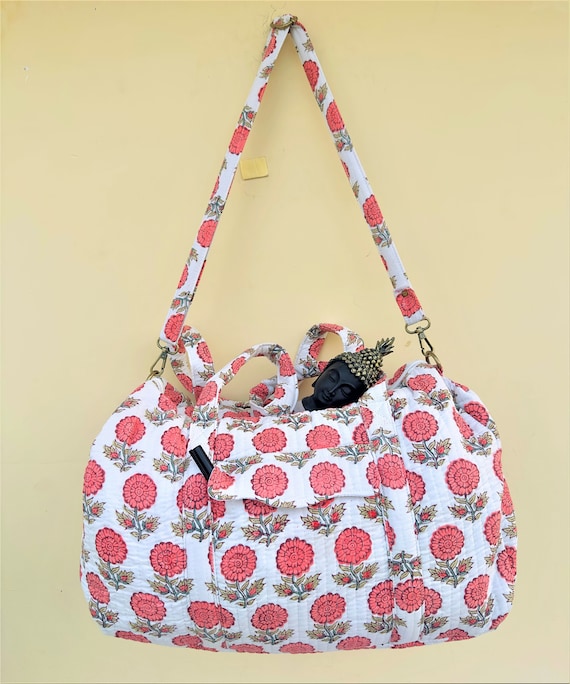 Large Cotton Weekender Travel Bag, Handmade Quilt… - image 7