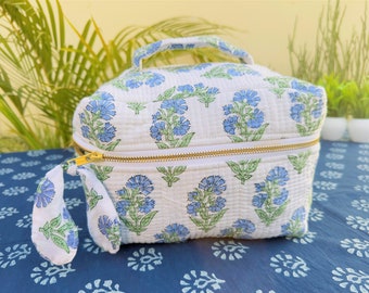 Large Quilted Vanity Bag | Cosmetic Bag For Women | Travel Venity Pouch | Vintage Cosmetic Organizer |Bridesmaid proposal |Flower Makeup Bag