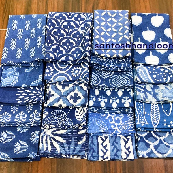 Indigo Scrap Fabric/Hand Dyed Scrappy Fabric/Fat Quarter Bundle/Scraps Remnants Patches Package/DIY Fabric/ Mixed Grab Assorted Patterns