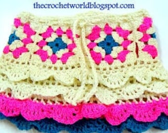 Crochet  Granny square  Baby pink skirt pdf pattern