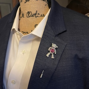Handcrafted Rhinestone Teddy Bear Lapel Pin