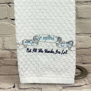 Elvin Wanderer Speak Friend Embroidered Cotton Tea Towel, Hand Towel, Kitchen Towel, Gift Towel -A different design on each end of the towel