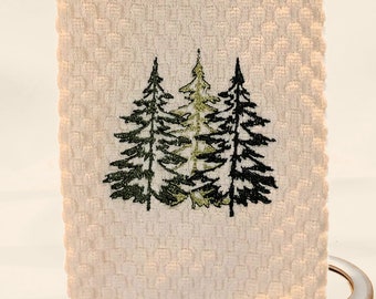 Celebrating The North Woods Embroidered Tea Towel (Pine Tree design on one side and Pine Cone design on the other)