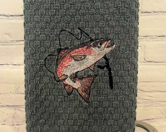 Gone Fishing for Trout Embroidered Tea Towel (Different designs on each end of the towel)