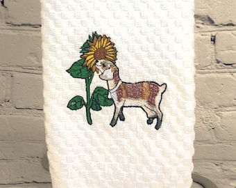 Goats and Flowers Embroidered Tea Hand Kitchen Bathroom Dish  Cotton Display Towel (Different Designs on each end of the towel)
