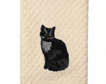 Besticktes Katzen Geschirrtuch: Kätzchen Design