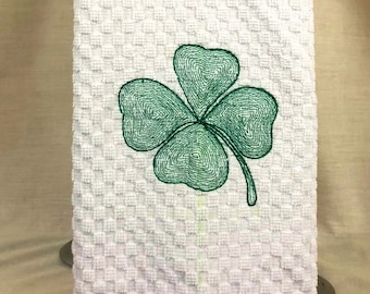 Four Leaf Clover Irish Blessing Embroidered Cotton Tea Towel
