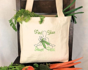 Find Your Inner Peas Single Embroidery Design Shopping Tote