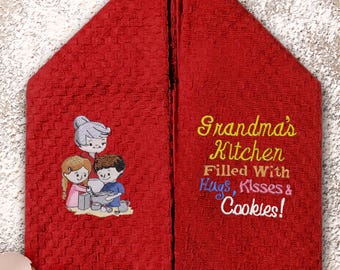 Grandma's Kitchen Embroidered Tea Towel | Baking Gift for Grandma | Decorative Kitchen Decor