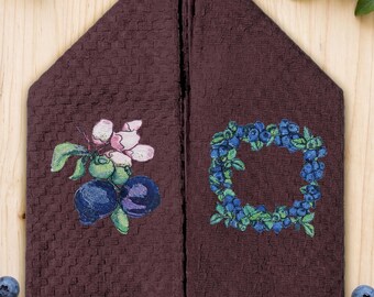 Paño de cocina de algodón bordado con arándanos: Decoración de cocina con guirnaldas y flores