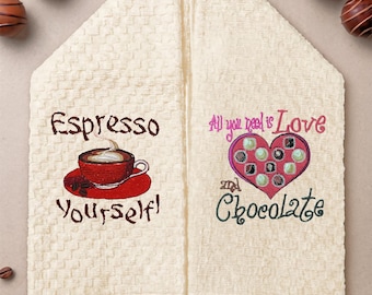 洒落の効いたエスプレッソとチョコレートの刺繍入りティータオル ― 職人が心を込めて作った贅沢な贈り物