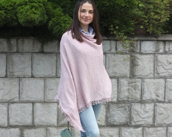 Knit cashmere poncho women Custom poncho Plus size warm tunic Cashmere sweater Oversized knit poncho with tassels Chunky knit cardigan