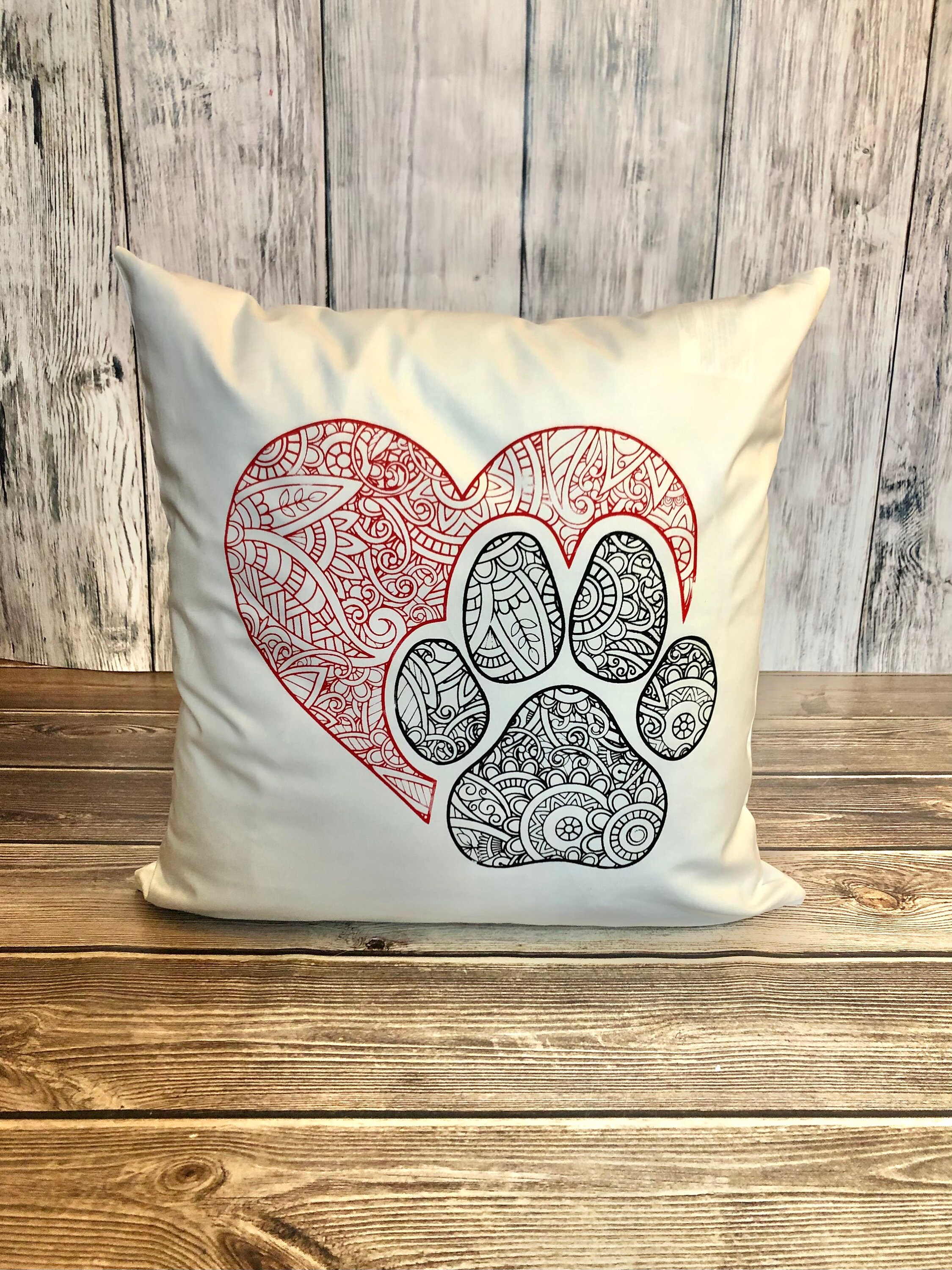 Dog Paw Print Dog Pillow Paw Print Heart Cat Pillow Paw Etsy