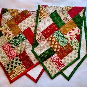 Quilted Batik Table Runner, Christmas, Colorful table runner, Green Red Gold White