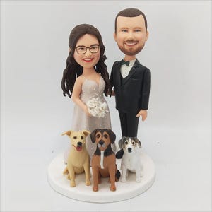 Spersonalizowane bobbleheady dla pary ślubnej ze zwierzętami, spersonalizowane figurki, spersonalizowane ozdoby na tort weselny, prezenty rocznicowe, prezenty dla BD, prezenty świąteczne
