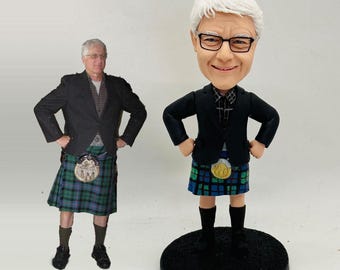 Custom Scottish Kilt Man Bobblehead, Personalized Handmade Figurine , Custom Portrait Bobblehead Gift