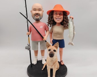 Custom fishing couple bobblehead,fisherman bobblehead,fisherman sculptures,personalised fisherman exclusive souvenir/award,fisherman gifts