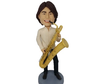 Christmas Gifts for Musician, custom bobbleheads for man holding saxphone, can change into guitar/violin,etc