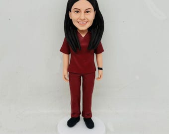 Custom Bobblehead for Nurses , Personalized Bobblehead with Red Scrubs,Perfect Gift for Doctors, Nurses, & Healthcare Workers