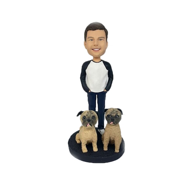 Custom man bobblehead with dog,bobble head custom,dog cake topper,wedding cake topper with dog