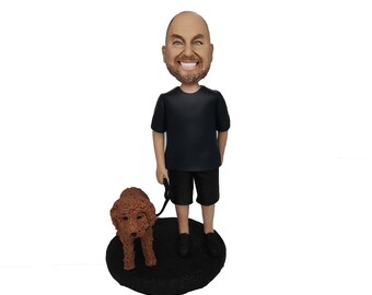 Custom man bobbleheads Leading the dog with a dog rope,Gift for him/boss ,Father/husband gift,Anniversary gifts,christmas gifts