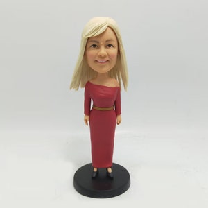 custom bobblehead gift for her, female bobblehead in red dress,gifts for female boss,