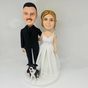 Custom Bobblehead Set,Wedding Couple and  Pet Dog Figurines, Personalized Bobbleheads for Anniversary, Valentine&#39;s Day, or Special Occasions