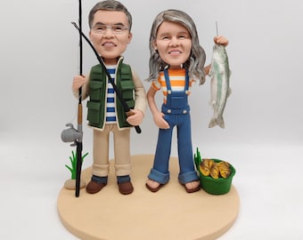 Custom fishing couple bobblehead,fisherman bobblehead,fisherman sculptures,personalised fisherman exclusive souvenir/award,fisherman gifts