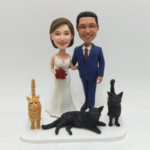 Wedding topper Cake toppers wedding bobblehead custom Cake topper wedding figurine Wedding bobble head custom wedding cake topper &3 cats