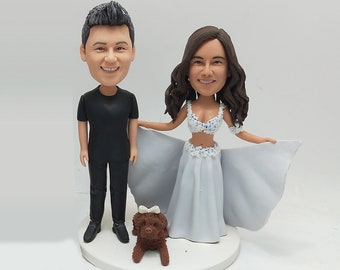 Custom couple bobblehead in belly dancer outfit, personalized gifts for bachelorette party with dog, bridesmaid gifts,christams gifts