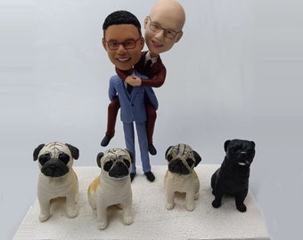 Custom Wedding Couple Bobbleheads with dogs, anniversary gifts for Gay brothers, couples ,anniversary gifts for parents,gay wedding gift