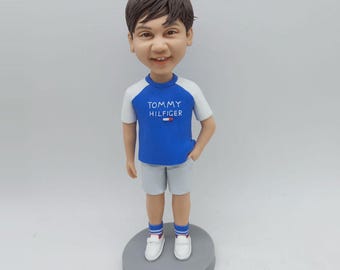 Custom Male Figure in Blue and  White Attire,Features Casual Shorts and  Socks,Perfect for Birthdays,special keepsake for him