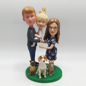 Custom family bobblehead,parents with children bobbleahds, wedding bobbleheads,mother's day gift,wedding gifts with pet,wedding cake topper