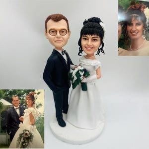 Custom Bobblehead Wedding Cake Topper,Handmade Clay Figurine, Personalized Portrait Sculpture for Anniversary,  Romantic Keepsake