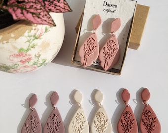 Birth Month Flower Earrings, 925 Sterling Silver Earrings, Custom Birth Flower, Polymer Clay Earrings, Dangle Earrings, Birthday Gift