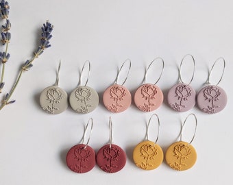 Birth Month Flower Earrings, 925 Sterling Silver Hoops, Custom Birth Flower Earrings, Handmade Polymer Clay Earrings, Birthday Gift, Hoops
