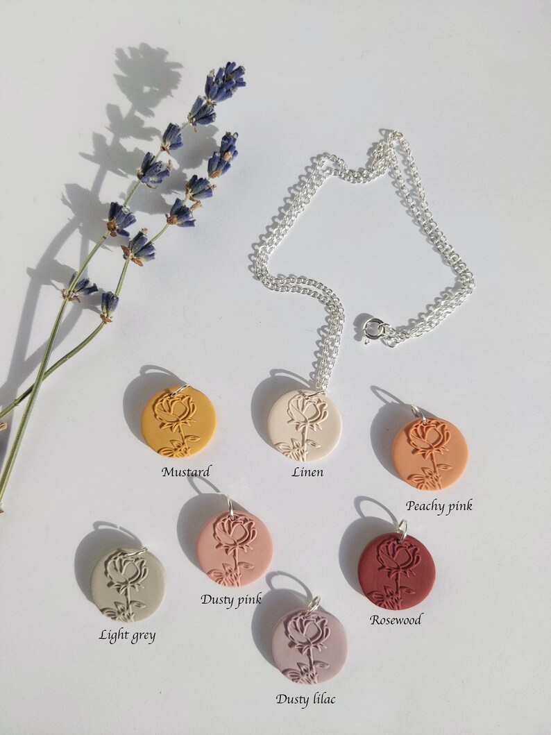 Personalised Birth Month Flower Necklace, 925 Sterling Silver, Handmade Polymer Clay, Flower Pendant, Birthday Gift, Botanical Jewelry image 2