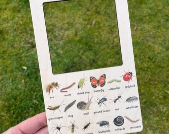 Wooden Minibeast Identifier for Kids Montessori Learning Tool for Children Bugs Insects Hunting Creepy Crawlies