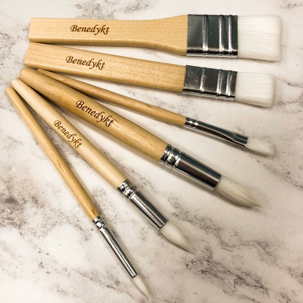 Personalised Set of 6 Wooden Children’s Paint Brushes Kids Paintbrushes Wood Art Craft Tool Practical Life