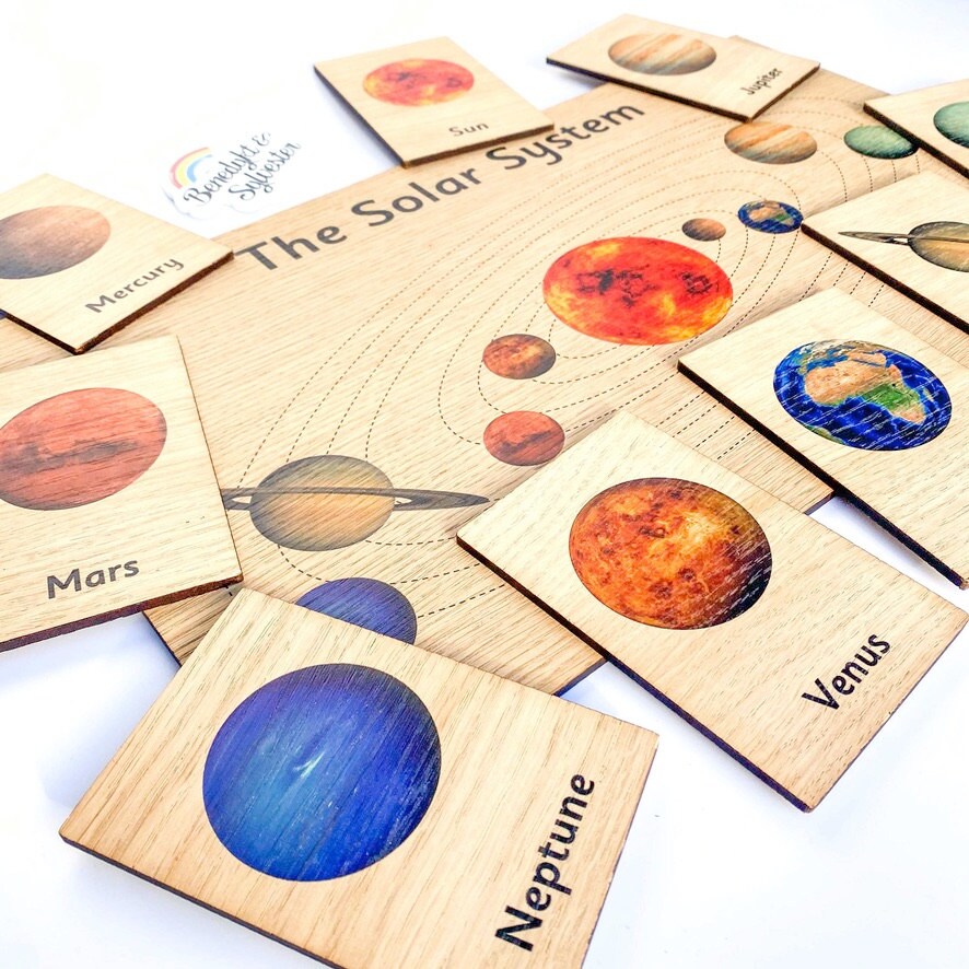 Montessori Wooden Display Board & Learning Tiles Set Solar - Etsy