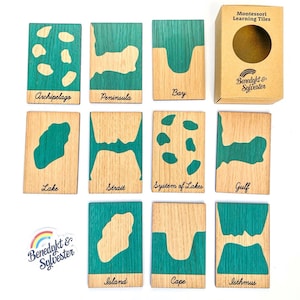 Montessori Holz land und Wasser Form Fliesen 10 Karten-Set (wie 3 Teil Karten) Flash-Karten