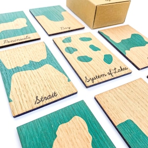 Montessori Wooden Land and Water Form Tiles 10 Card Set (Comme 3 cartes de partie)