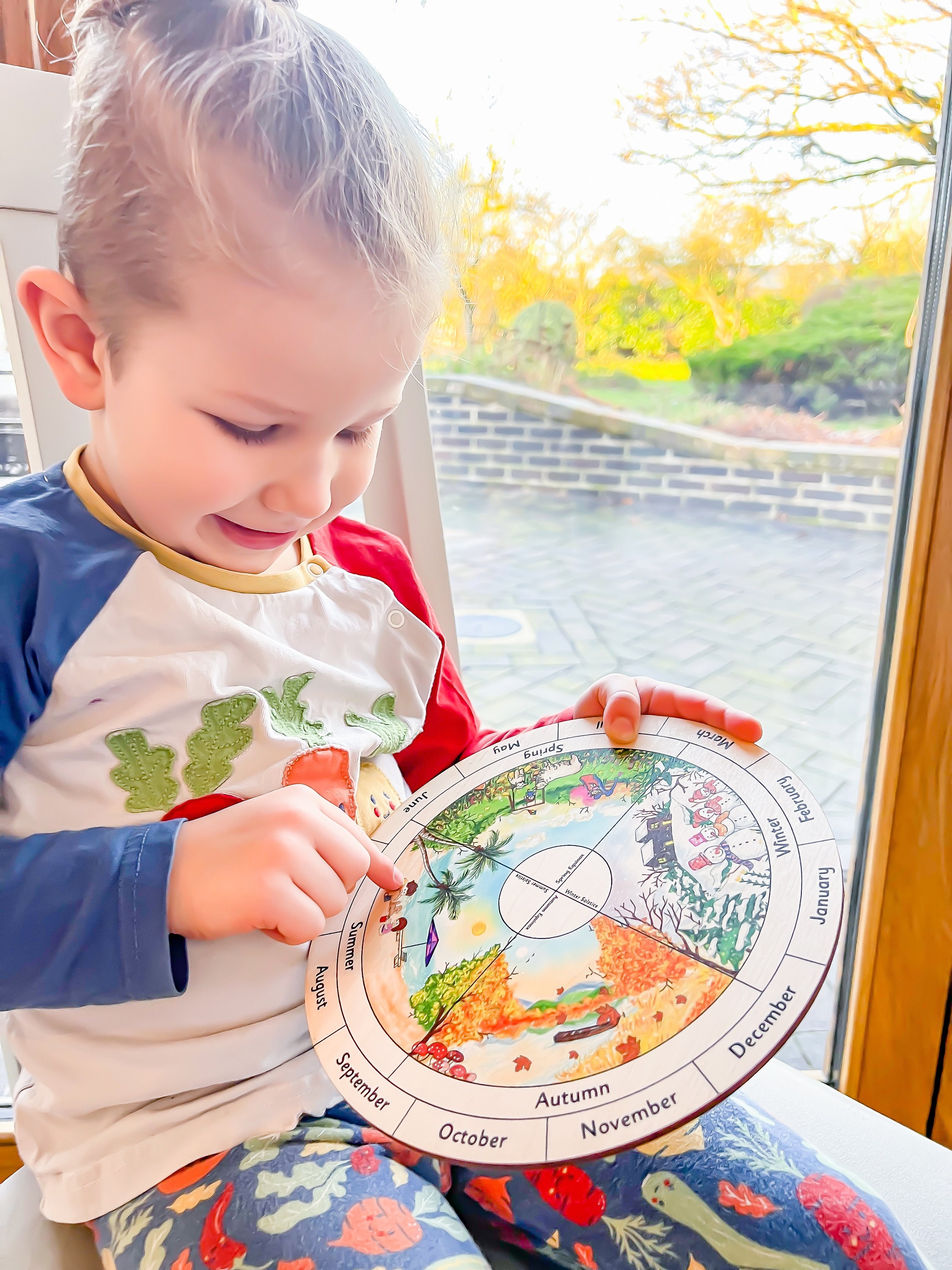 Houten Kinderkalender, Eeuwigdurende Kalender voor Kinderen ABS van Hout voor Thuis (Blauw