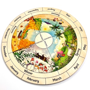 Wooden Perpetual Calendar Seasons Wheel Montessori Waldorf Children's ...