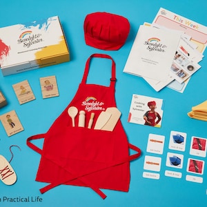 Boîte pédagogique Montessori Vie pratique pour les 3-6 ans | Motricité fine, fiches de routine et kit de cuisson Montessori pour enfants