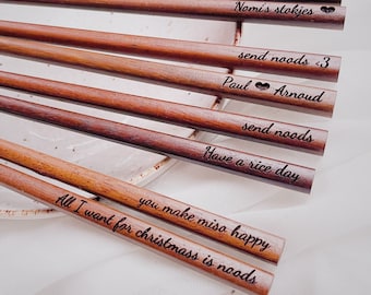 Chopsticks set engrave your own text name - personalize - storage bag - anniversary - lunar new year - wooden gift - sushi - noodle