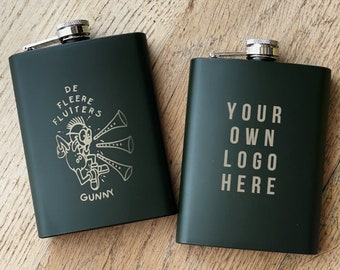 Hip flask engrave your own text logo - dark green - matte - personalize - 8oz (236ml) - carnival flask personalize - fast shipping