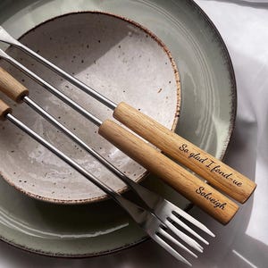 Forchette da fonduta personalizzate: incidi con il tuo testo o nome, regalo per gli amanti del formaggio, forchette da fonduta in legno personalizzate