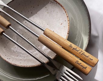 Personalize fondue forks - engrave with your own text or name - gift for cheese lover - custom wooden fondue forks
