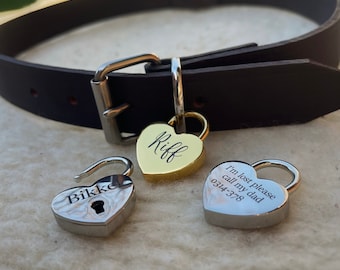 Engrave dog tag - personalize heart locks - own text - Valentine gift for dog lover with custom storage bag